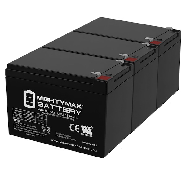 Mighty Max Battery ML15-12 12V 15AH F2 Battery for Power Patrol SLA1104 - 3 Pack ML15-12MP336